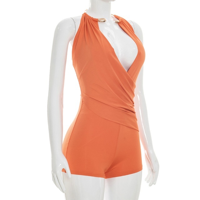 Backless Draped Halter Romper