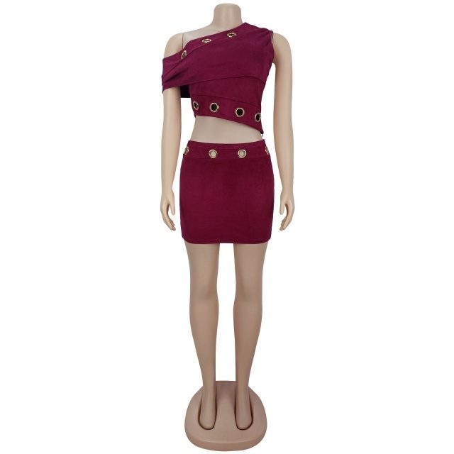 Big Eyelets Off Shoulder Top Slim Fit Skirt Set