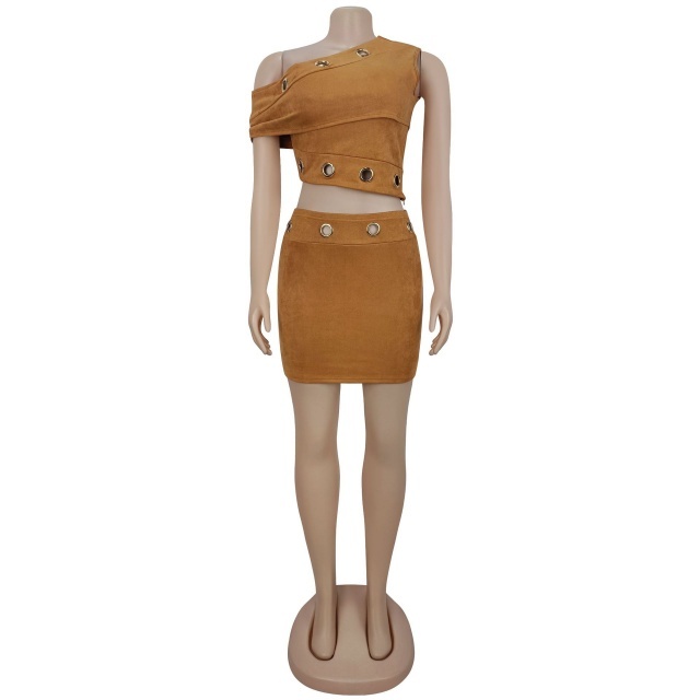 Big Eyelets Off Shoulder Top Slim Fit Skirt Set