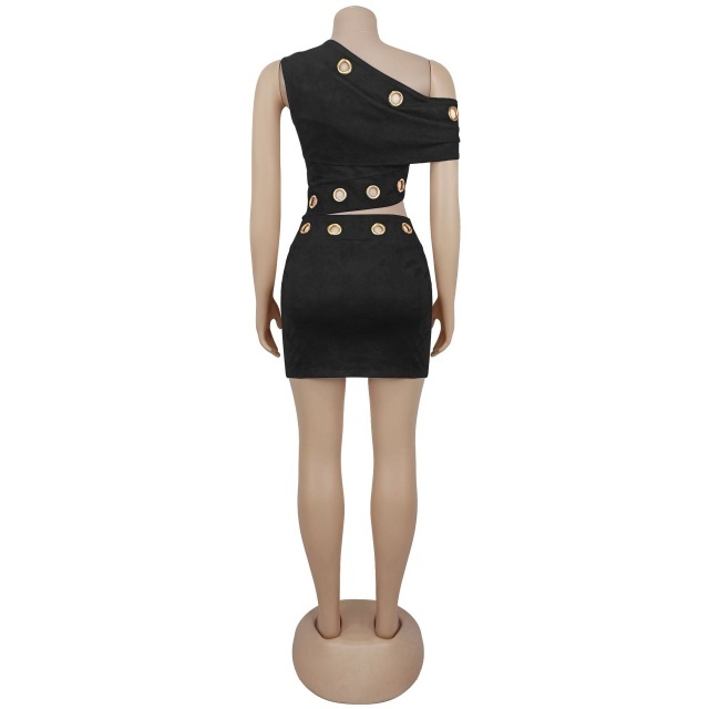 Big Eyelets Off Shoulder Top Slim Fit Skirt Set