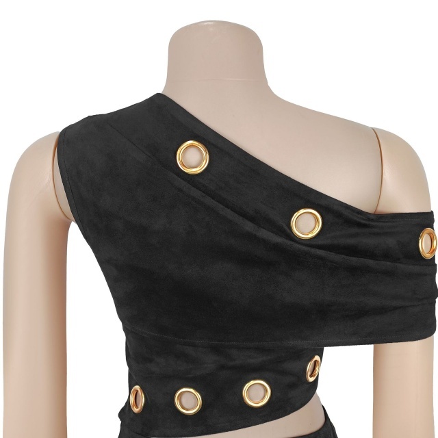 Big Eyelets Off Shoulder Top Slim Fit Skirt Set