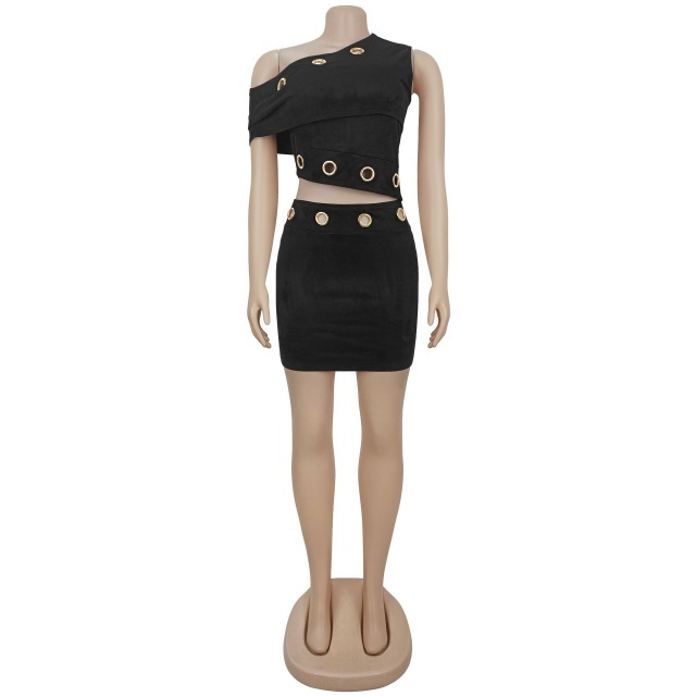 Big Eyelets Off Shoulder Top Slim Fit Skirt Set