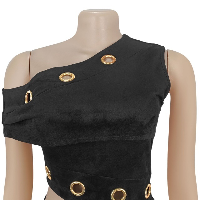 Big Eyelets Off Shoulder Top Slim Fit Skirt Set