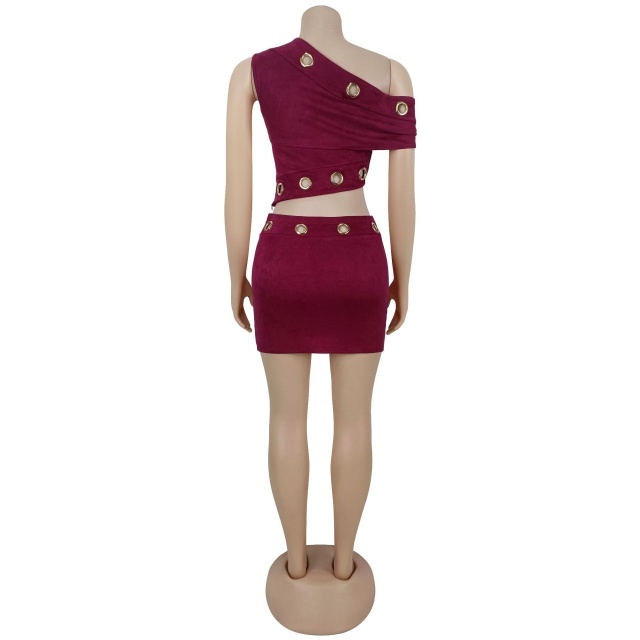 Big Eyelets Off Shoulder Top Slim Fit Skirt Set