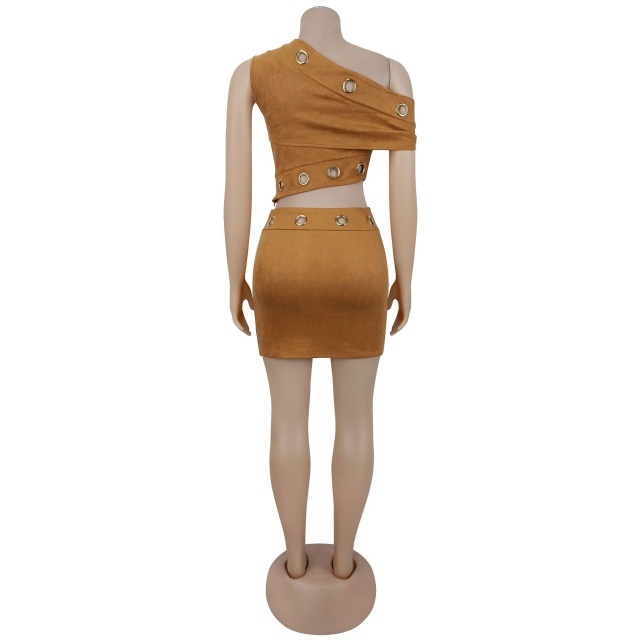 Big Eyelets Off Shoulder Top Slim Fit Skirt Set