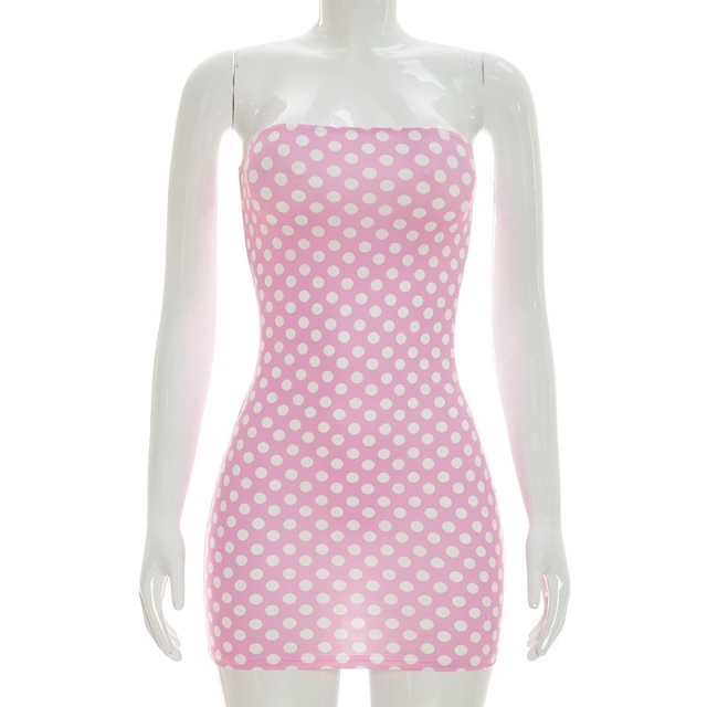 Dots Printed Strapless Tube Bodycon Dress