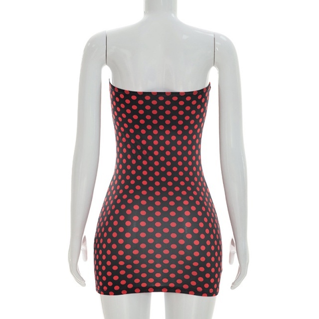 Dots Printed Strapless Tube Bodycon Dress