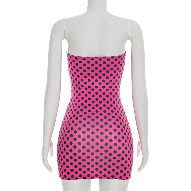 Dots Printed Strapless Tube Bodycon Dress