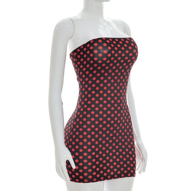 Dots Printed Strapless Tube Bodycon Dress