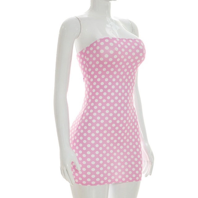 Dots Printed Strapless Tube Bodycon Dress