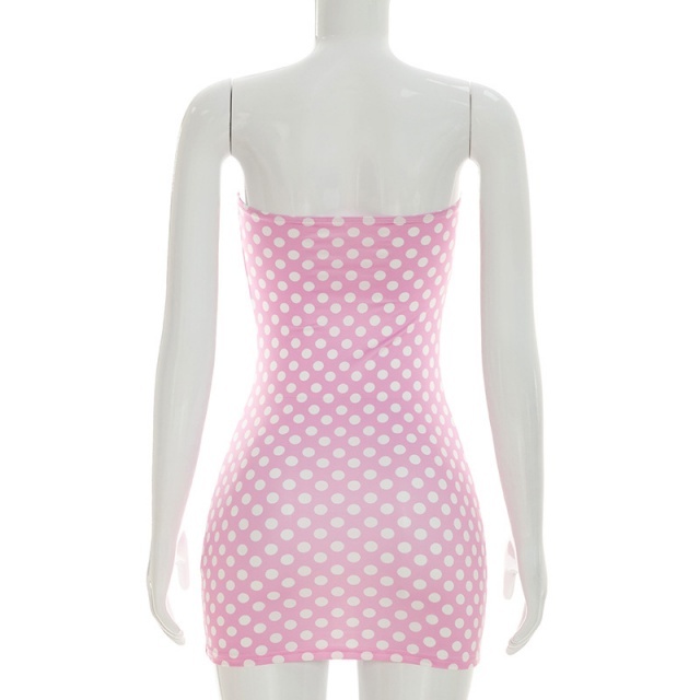 Dots Printed Strapless Tube Bodycon Dress