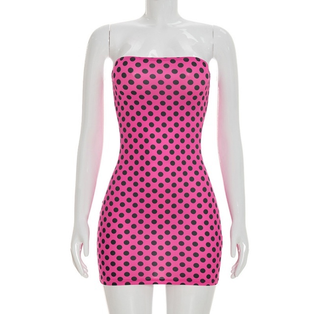 Dots Printed Strapless Tube Bodycon Dress