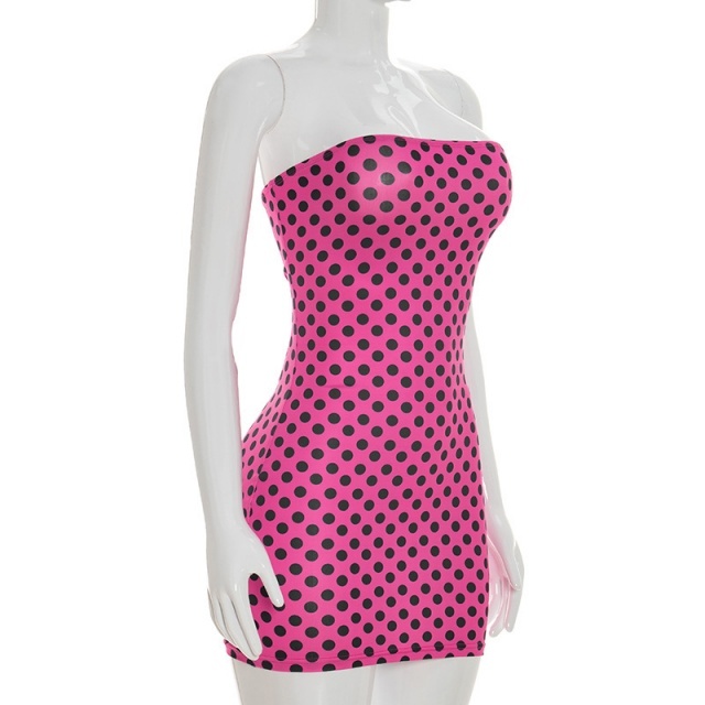 Dots Printed Strapless Tube Bodycon Dress