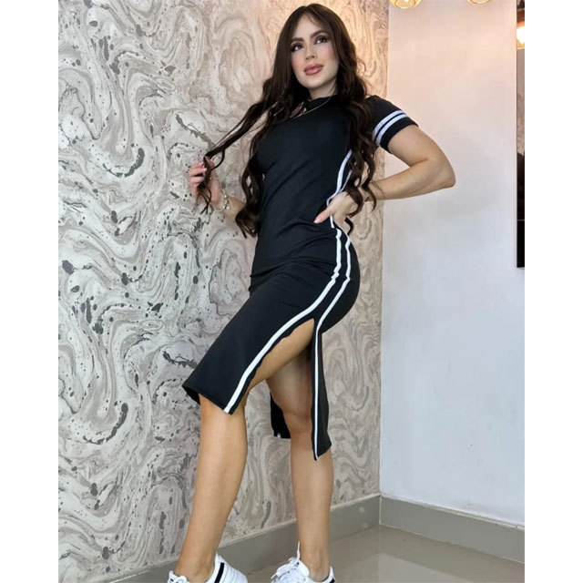 Fashion Embroidery Slit Midi Dress