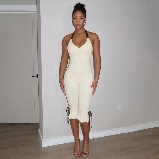 Halter Neck Backless Slim Fit Romper