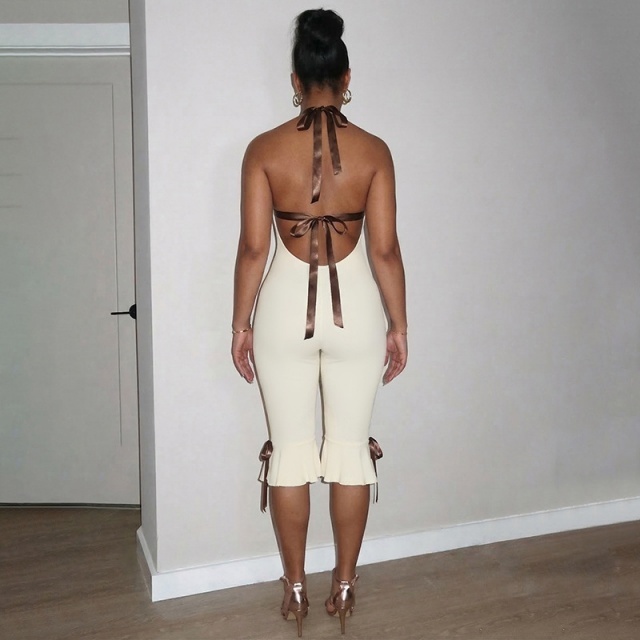 Halter Neck Backless Slim Fit Romper