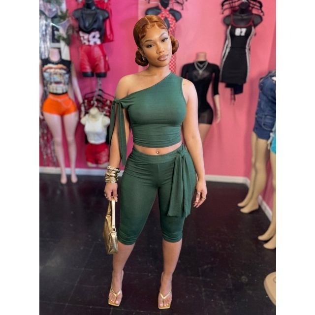 Off-shoulder Crop Top Midi Pant Suit