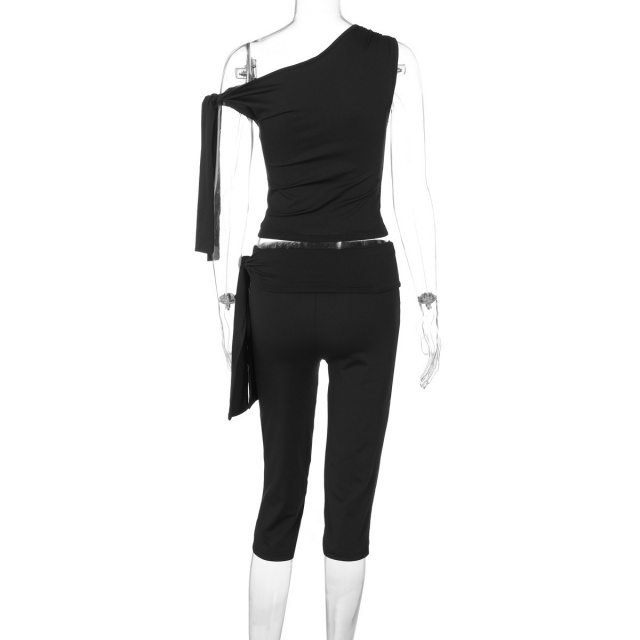 Off-shoulder Crop Top Midi Pant Suit