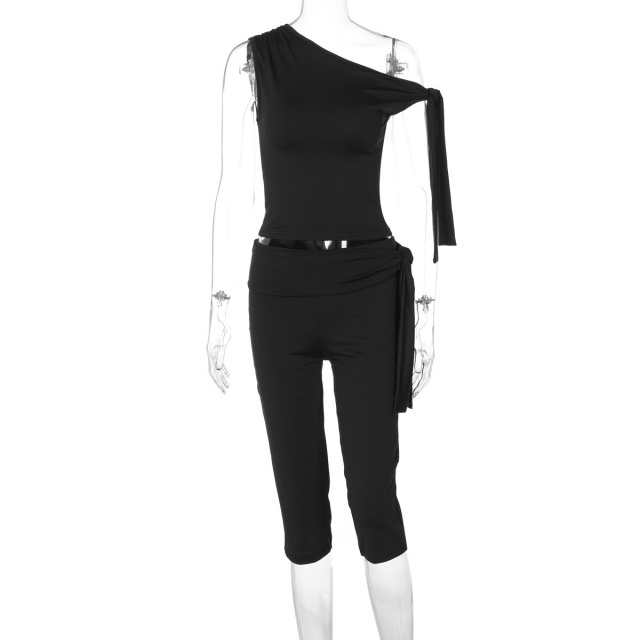Off-shoulder Crop Top Midi Pant Suit