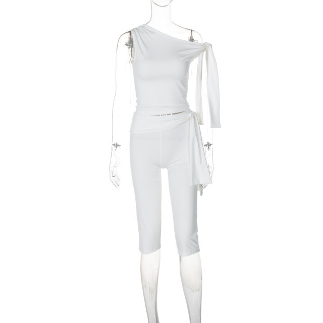 Off-shoulder Crop Top Midi Pant Suit