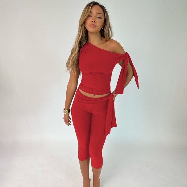 Off-shoulder Crop Top Midi Pant Suit