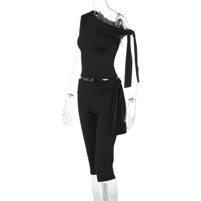 Off-shoulder Crop Top Midi Pant Suit