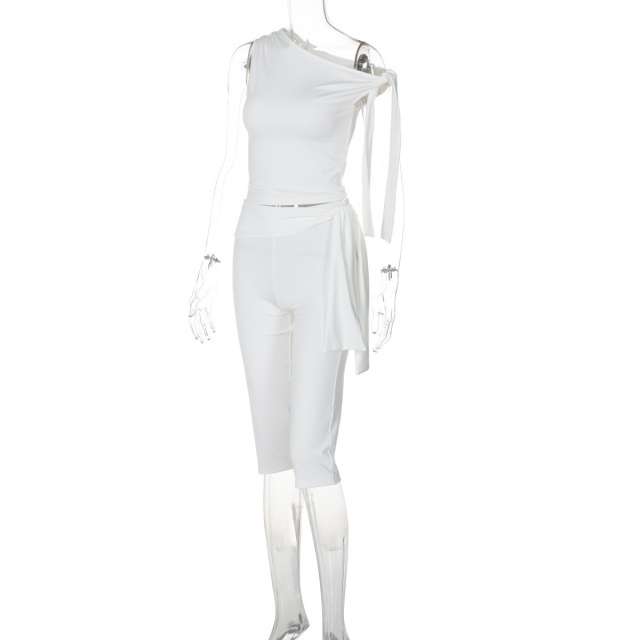 Off-shoulder Crop Top Midi Pant Suit