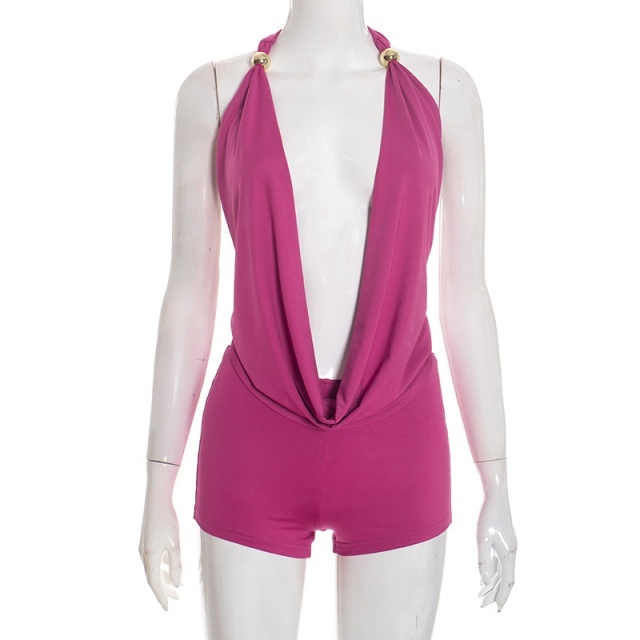 Plunging V Neck Backless Top Mini Short Set