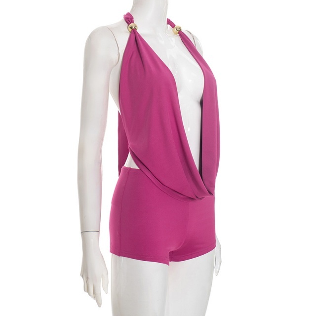 Plunging V Neck Backless Top Mini Short Set