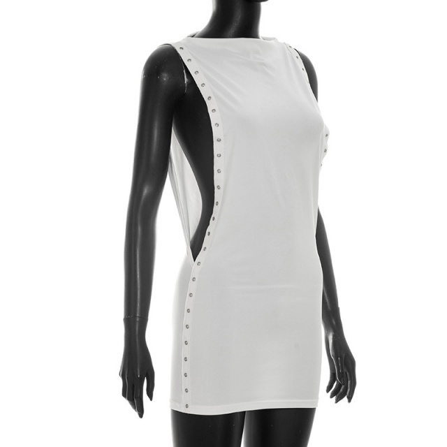 Sleeveless Eyelets Split Out Bodycon Mini Dress