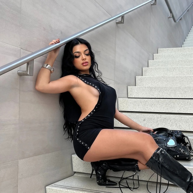 Sleeveless Eyelets Split Out Bodycon Mini Dress