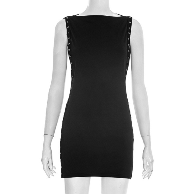 Sleeveless Eyelets Split Out Bodycon Mini Dress