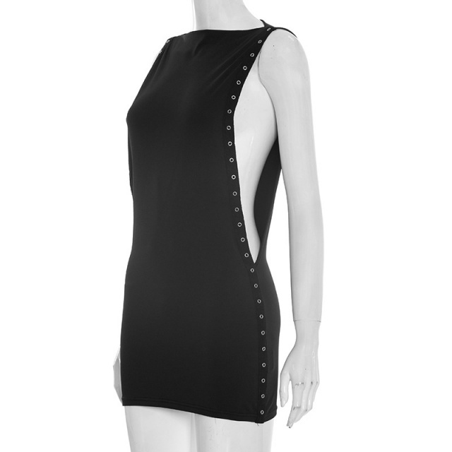 Sleeveless Eyelets Split Out Bodycon Mini Dress