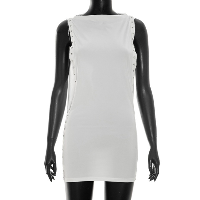 Sleeveless Eyelets Split Out Bodycon Mini Dress