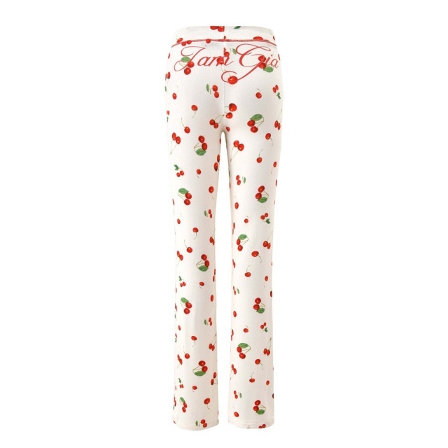 Cherry Print Zip-Up Hoodie Bodycon Pants Set