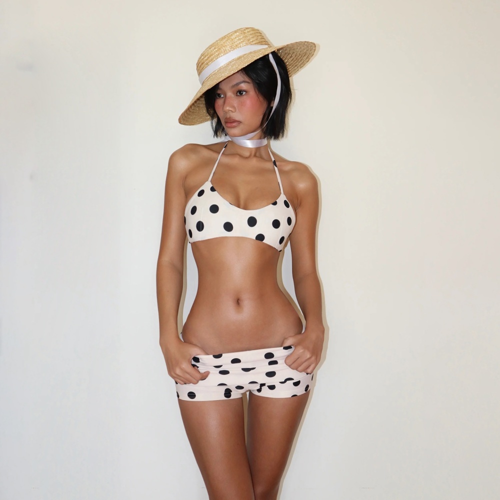 Dots Printed Halter Crop Top Slim Fit Short Set