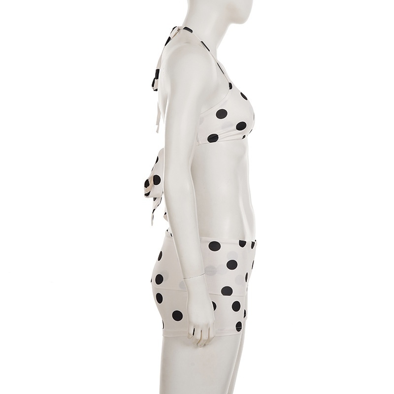 Dots Printed Halter Crop Top Slim Fit Short Set