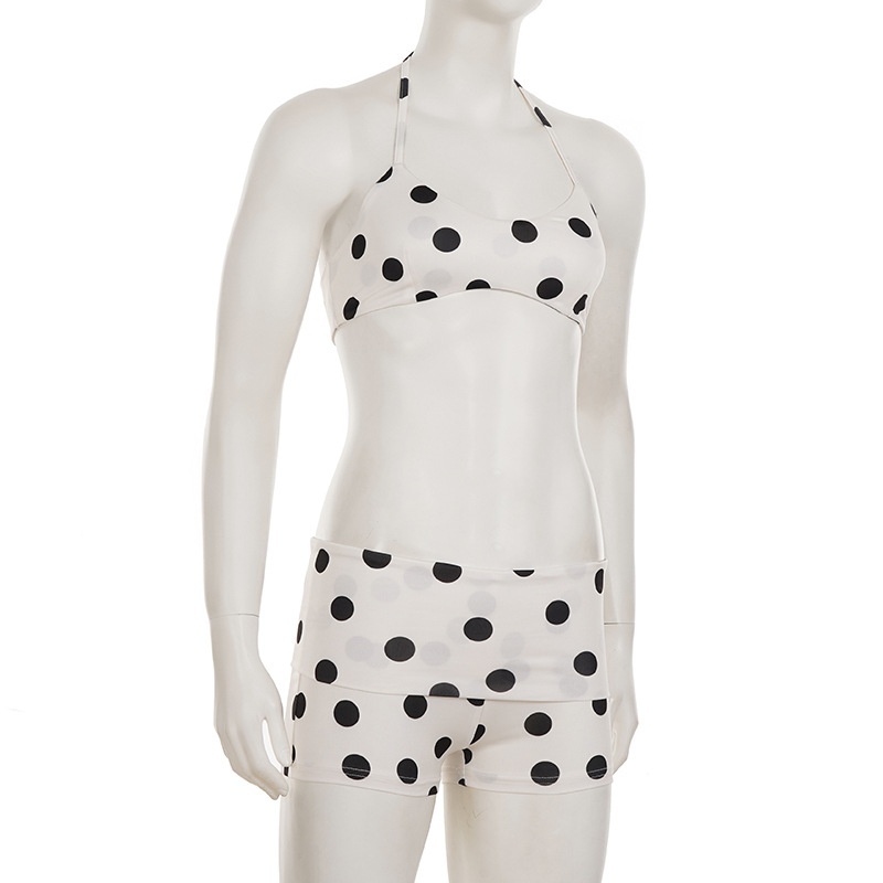 Dots Printed Halter Crop Top Slim Fit Short Set