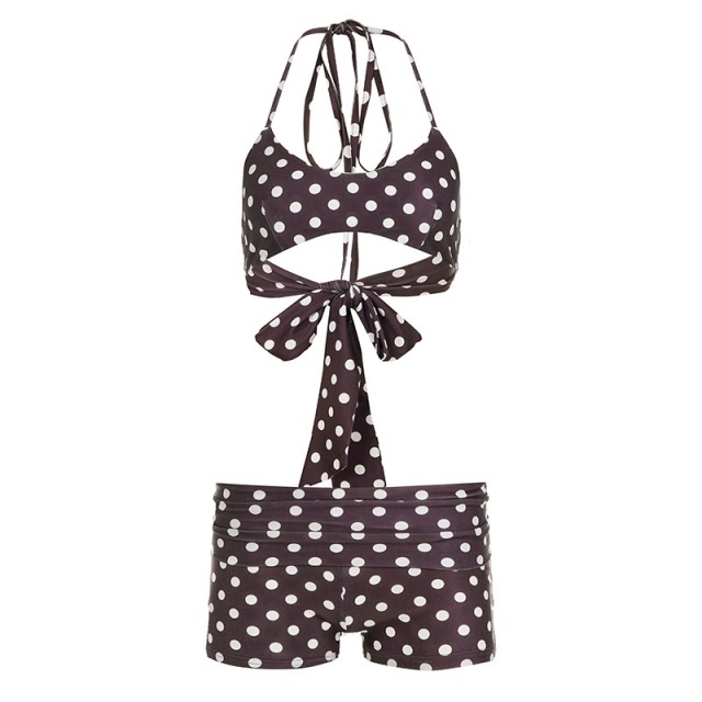 Dots Printed Halter Crop Top Slim Fit Short Set