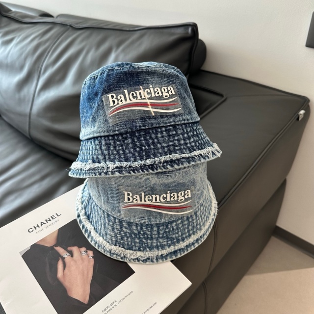 Washed Denim Tassel Bucket Hats