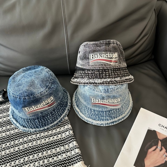 Washed Denim Tassel Bucket Hats