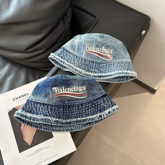 Washed Denim Tassel Bucket Hats