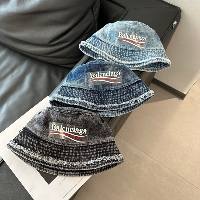 Washed Denim Tassel Bucket Hats