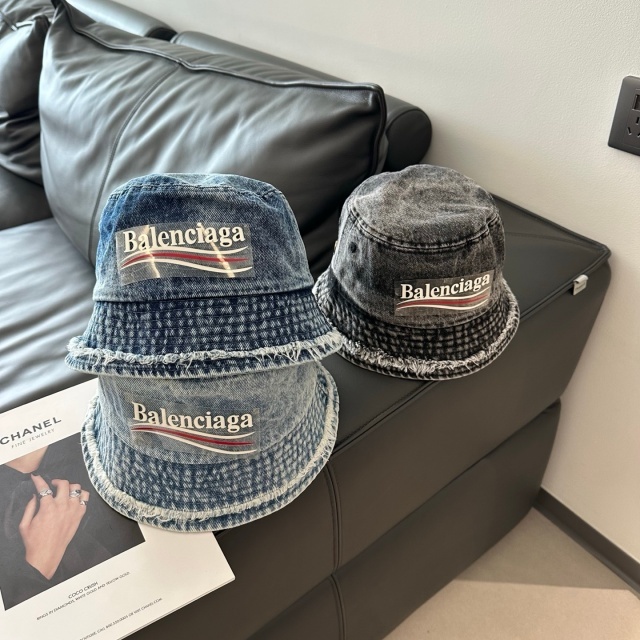Washed Denim Tassel Bucket Hats