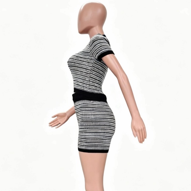 Casual Striped Knitting Slim Fit Short Set