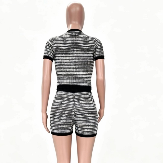 Casual Striped Knitting Slim Fit Short Set