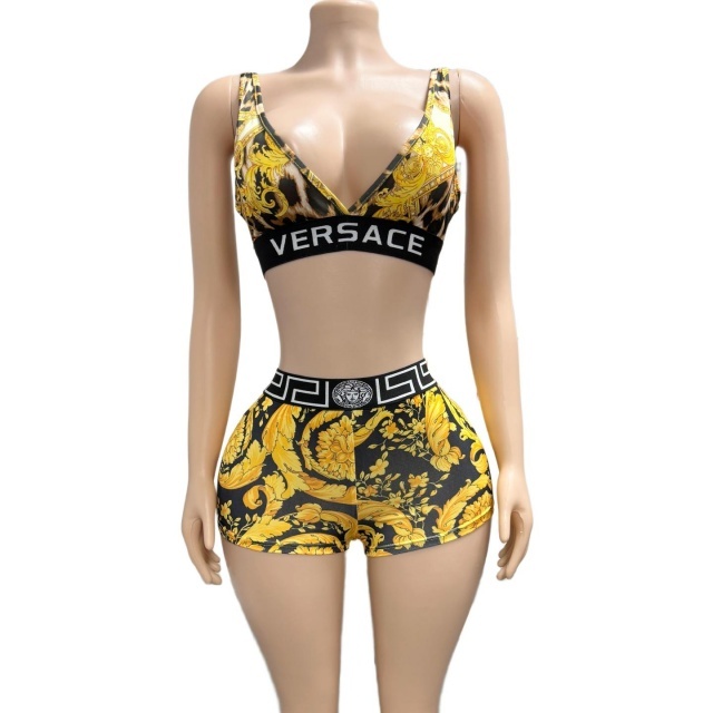 Fashion Printed Bra Top Fitted Short Set