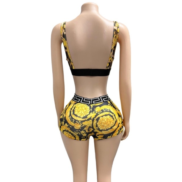 Fashion Printed Bra Top Fitted Short Set