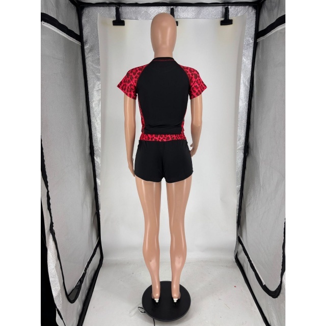 Leopard Printed Patchwork Fitted Short Set