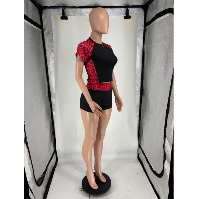 Leopard Printed Patchwork Fitted Short Set